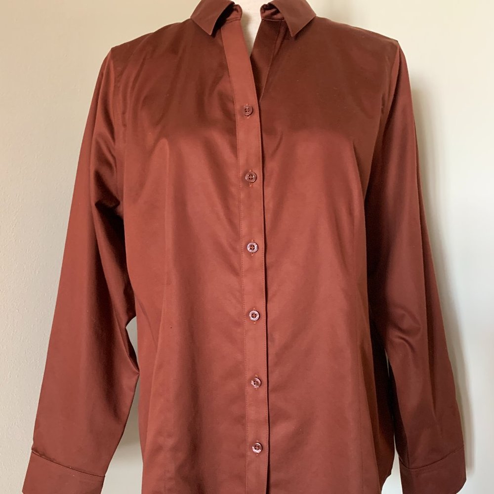 CHICO'S 100% Cotton Brick Color Long Sleeve, Sz 1
